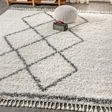 Beautiful mercer Shag Plush Tassel Moroccan Tribal Geometric Trellis Area Rug